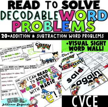 Preview of CVCe Decodable Word Problems + Visual Sight Word Cards!