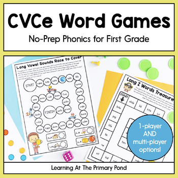 Preview of CVCe Games (Silent E Word Games) | First Grade No-Prep Phonics Games