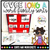 CVCe Long A Word Family Sorts and Worksheets