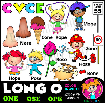 Preview of CVCe Long O Word Family - B/W & Color clipart. {Lilly Silly Billy}
