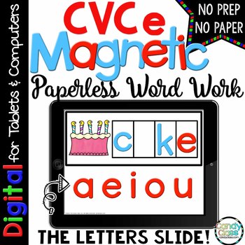 Preview of CVCe Long Vowel Phonics Centers 1st Grade Magic E Google Slide Digital Resources