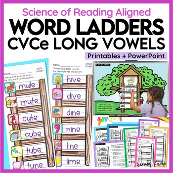 Preview of CVCe Long Vowel Word Ladders, Word Chains, Phonics Worksheets Science of Reading
