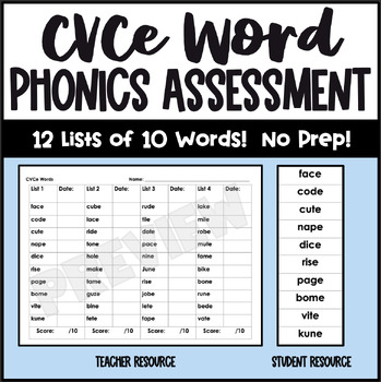 Preview of CVCe Phonics Assessment with Progress Monitoring - Long Vowel