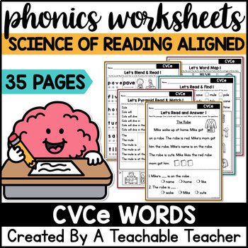 Preview of CVCe Words Worksheets - Silent e, Magic e, CVCe Reading Sentences Passages