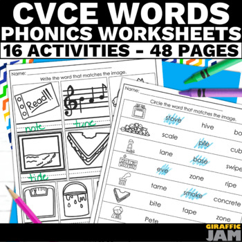 Preview of Decodable Phonics Worksheets CVCE Long Vowel Phonics Practice Mixed Review