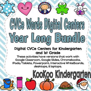 Preview of CVCe Rhyming Words Year Long Digital Liteacy Centers for Google Classroom