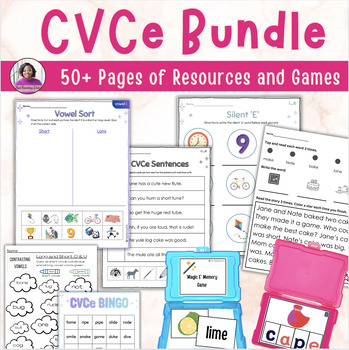 Preview of CVCe | Short vs. Long Sound Vowels | Centers Bundle | VCe Review