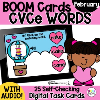 Preview of CVCe Words Valentine Boom Cards ™ | Digital Task Cards | Distance Learning