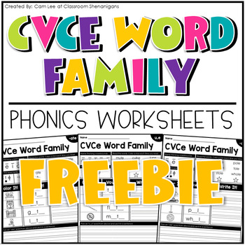 Preview of CVCe Word Families | No Prep Worksheets FREEBIE