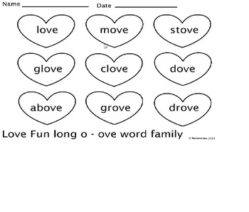 Preview of CVCe long o ove word family center or group activity