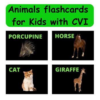 Preview of CVI; Animals flashcards for CVI :High contrast & bright colors(Green)