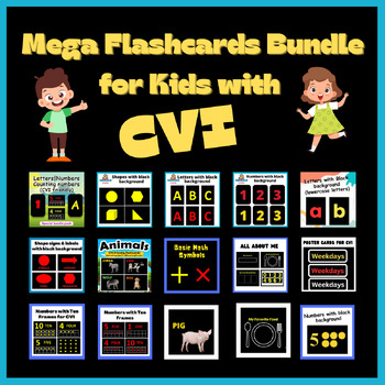Preview of CVI Flashcards Mega Bundle|Letters|Numbers|Shapes|Animals|Classroom Worksheets