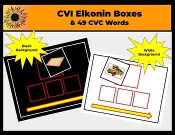 Preview of CVI Friendly Elkonin Boxes & 49 CVC Word Pictures!  High Contrast, Low Vision