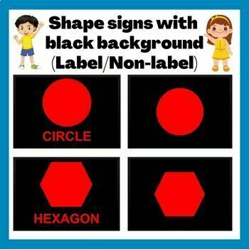 Preview of CVI; Shapes signs with labels for cortical visual impairment: Red color