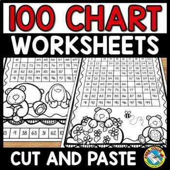 Preview of # 100 CHART MISSING NUMBER WORKSHEETS MATH REVIEW 1ST GRADE ACTIVITY