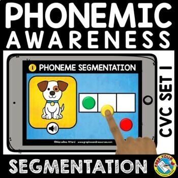 Preview of PHONEME SEGMENTATION ACTIVITY PHONEMIC AWARENESS CVC WORDS DIGITAL BOOM CARDS