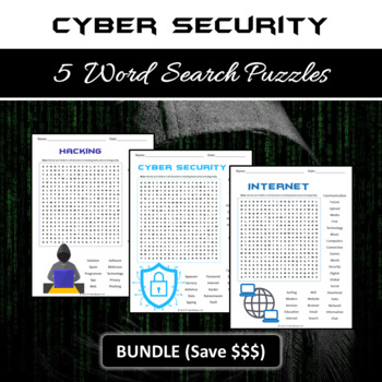Preview of CYBER SECURITY BUNDLE 5 Word Search Puzzles  - NOPREP PRINTABLE ACTIVITIES