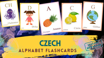 Preview of CZECH Alphabet FLASHCARD with picture, Learning CZECH, Czech Letter Flashcard