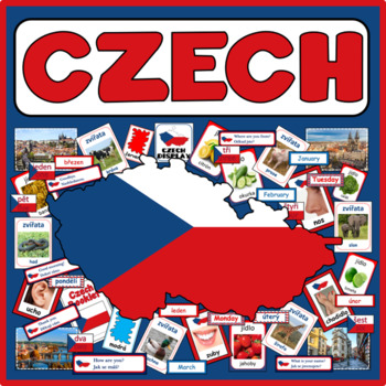Preview of CZECH LANGUAGE TEACHING RESOURCES display posters flashcards colours food ETC
