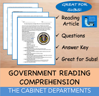 Preview of Cabinet Departments - Reading Comprehension Passage & Questions