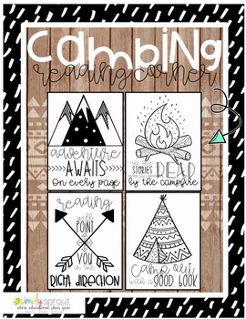 Preview of Camping theme reading signs for your reading corner or bulletin boards