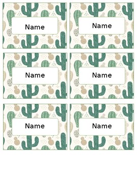 Preview of Cactus Cacti Editable Name Tags Locker Labels Book Bin Cubby Classroom