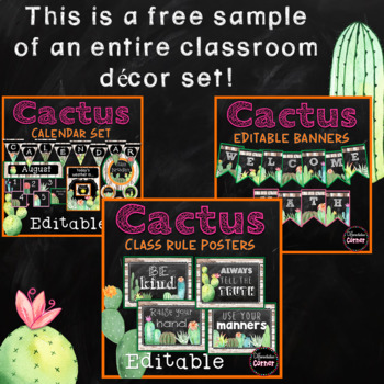Plant Theme Classroom Decor Set for Math with Cactus and Succulents