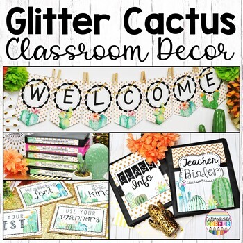 Preview of Cactus Classroom Decor Bundle Plant Classroom Theme Class Decor Bundle