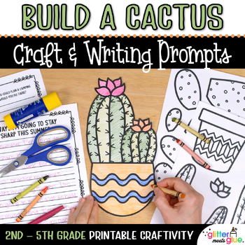 Preview of Build a Cactus Craft, Template, & No Prep Summer Writing Activities for August