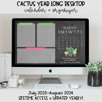 Preview of Cactus Desktop Organization Wallpaper + Calendar