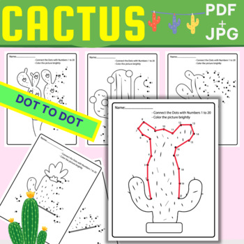 Preview of Cactus Dot to Dot - Connect the Dots with Numbers 1 to 20 ''Succulent Plant''