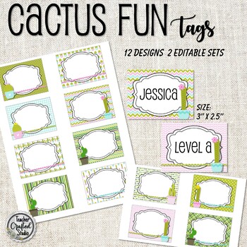 Preview of Cactus Fun Editable Name Tags | Coat Hook Tags