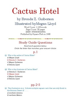 Preview of Cactus Hotel by Brenda Z. Guiberson; Multiple-Choice Study Guide Quiz w/Ans Key