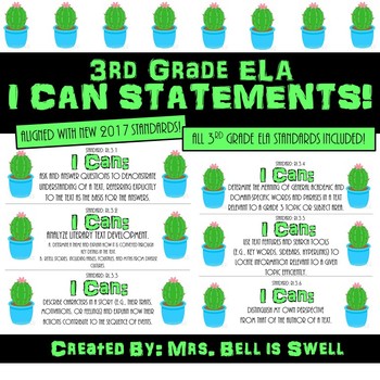 Preview of 3rd Grade ELA "I Can" Statements (Cactus Theme)