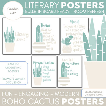 Preview of Cactus Literary Terms Posters: Bulletin Board, Banner, Classroom Decor