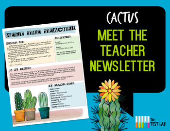 Preview of Cactus Meet The Teacher Back To School Parent Letter Succulents Printable