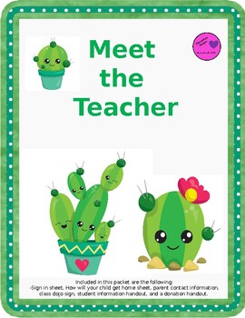 Preview of Cactus Meet the Teacher Night Documents-Design #2 EDITABLE