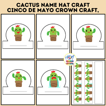 Preview of Cactus Name hat Craft, Cinco De Mayo crown Craft, Wild West Activity headband