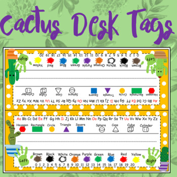 Cactus Printable Desk Name Tags By Dressed In Sheets Tpt