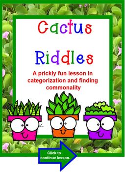 Preview of FREE Cactus Riddles  A Lesson in Categorization and Commonalities SMARTBOARD