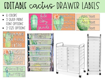 Preview of Cactus Rolling Cart Drawer Labels - EDITABLE