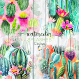 Cactus Splashes - Watercolor Botanical Texture Clipart Elements