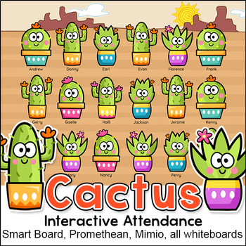 Preview of Cactus Theme Smart Board Attendance & Lunch Count for Interactive Whiteboards