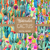 Cactus - Watercolor Digital Pattern Papers - Clipart Backgrounds
