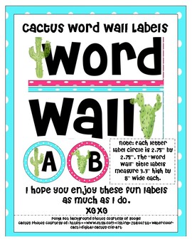 Preview of Cactus Word Wall Title and Labels