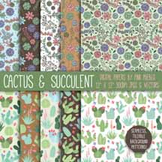 Cactus and Succulent Digital Paper Scrapbook Paper, Succul