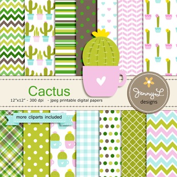 Preview of Cactus digital paper and clipart