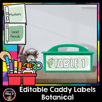 Botanical Classroom Supply Labels EDITABLE Art Caddy Classroom Decor 