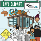 Cafe Coffee House Clipart Building with Barista, Croissant