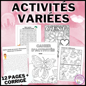 Preview of Cahier d'activités variées en français pour temps libres-Activity book in french